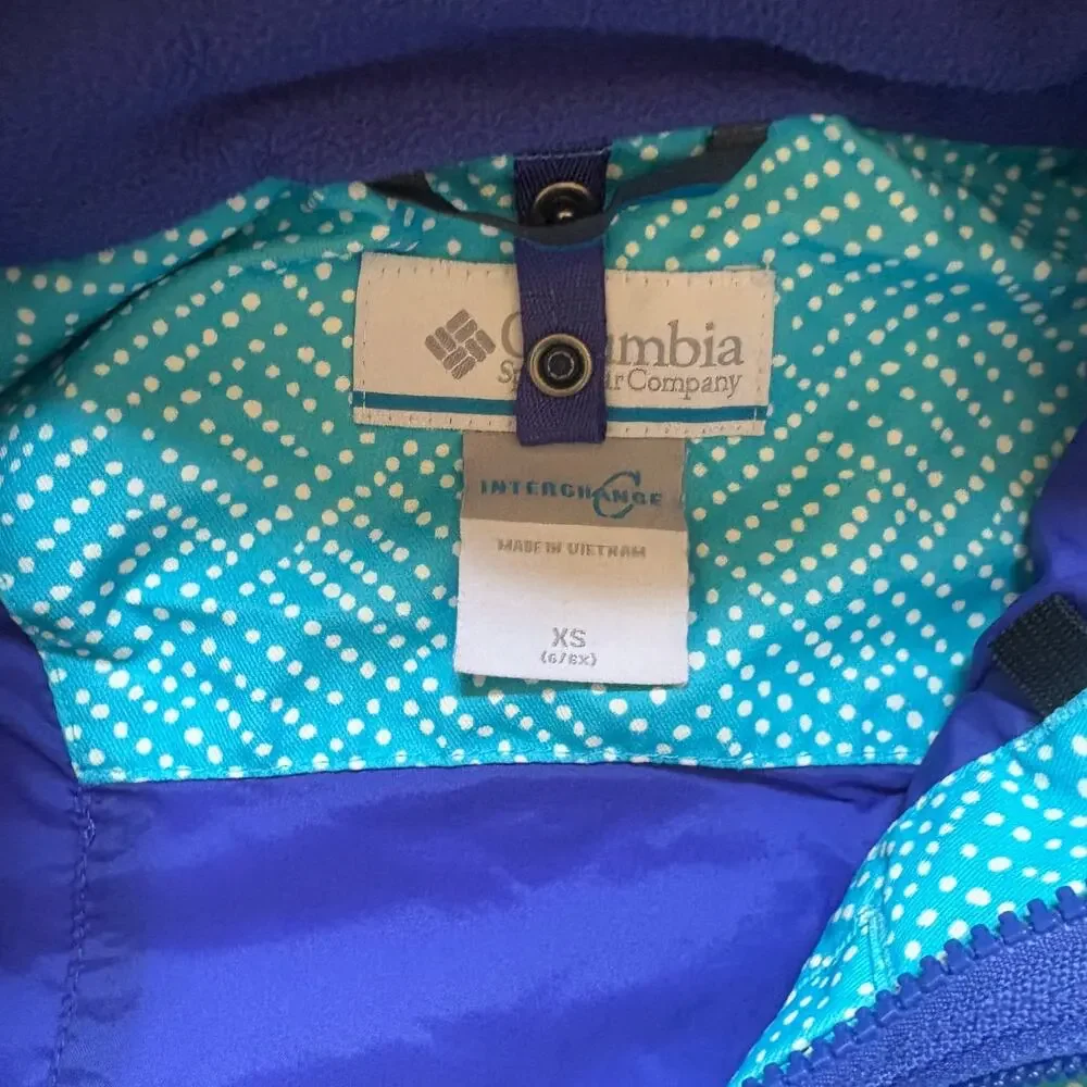 Columbia light blue white‎ dotted full zip hooded girls coat SIZE XS